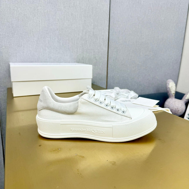 ALEXANDER MCQUEEN DECK PLIMSOLL SNEAKERS IN WHITE CANVAS