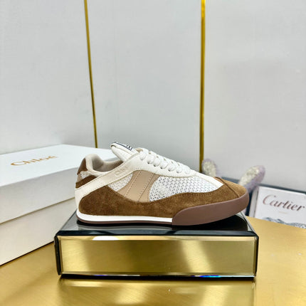 CHLOE 26S SKATE SNEAKERS IN WHITE MESH AND BROWN SUEDE
