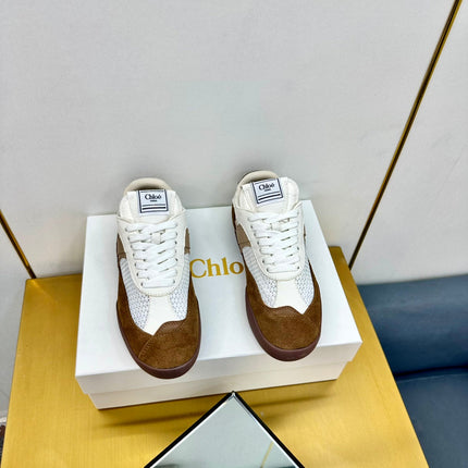 CHLOE 26S SKATE SNEAKERS IN WHITE MESH AND BROWN SUEDE