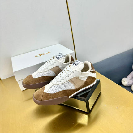 CHLOE 26S SKATE SNEAKERS IN WHITE MESH AND BROWN SUEDE