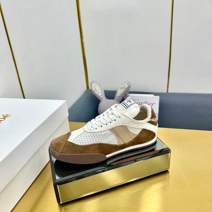 CHLOE 26S SKATE SNEAKERS IN WHITE MESH AND BROWN SUEDE