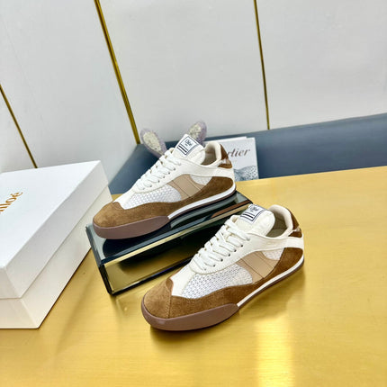 CHLOE 26S SKATE SNEAKERS IN WHITE MESH AND BROWN SUEDE