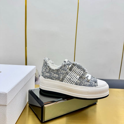 DIOR 26S LOW-TOP PLATFORM SNEAKER 50MM IN GREY AND WHITE OBLIQUE CANVAS