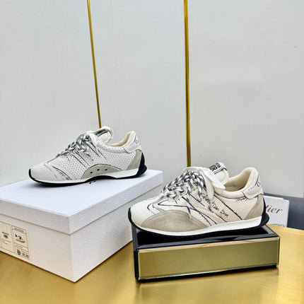DIOR 26S RUNNING SNEAKER IN IVORY WHITE CALFSKIN AND BEIGE SUEDE