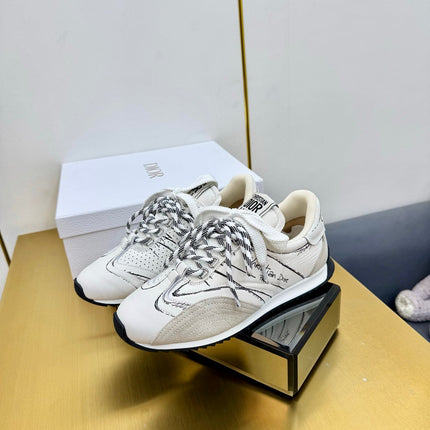 DIOR 26S RUNNING SNEAKER IN IVORY WHITE CALFSKIN AND BEIGE SUEDE