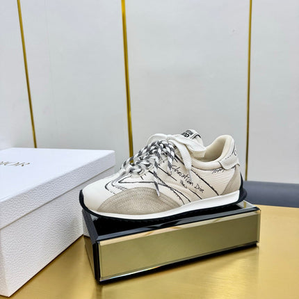 DIOR 26S RUNNING SNEAKER IN IVORY WHITE CALFSKIN AND BEIGE SUEDE
