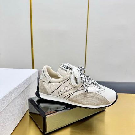 DIOR 26S RUNNING SNEAKER IN IVORY WHITE CALFSKIN AND BEIGE SUEDE