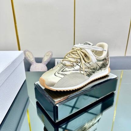 DIOR 26S RUNNING SNEAKER IN GOLD CALFSKIN AND BEIGE SUEDE