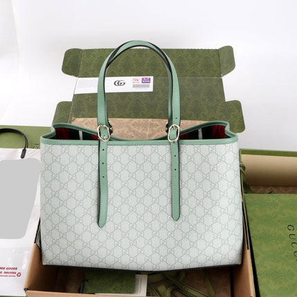 GUCCI 26S TOTE BAG 38 IN LIGHT BLUE CANVAS AND CALFSKIN TRIM