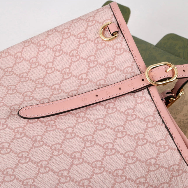 GUCCI 26S TOTE BAG 38 IN PINK CANVAS AND CALFSKIN TRIM