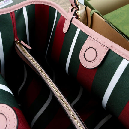 GUCCI 26S TOTE BAG 38 IN PINK CANVAS AND CALFSKIN TRIM