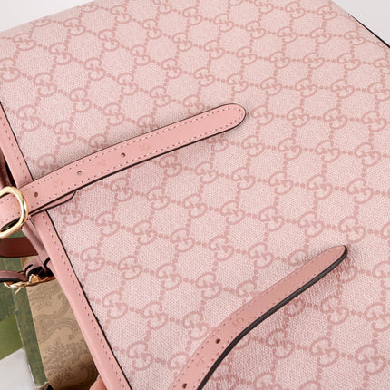 GUCCI 26S TOTE BAG 38 IN PINK CANVAS AND CALFSKIN TRIM
