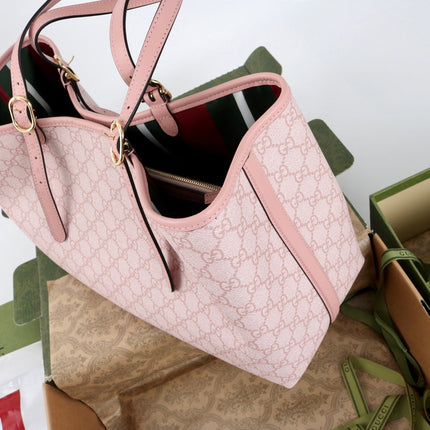 GUCCI 26S TOTE BAG 38 IN PINK CANVAS AND CALFSKIN TRIM