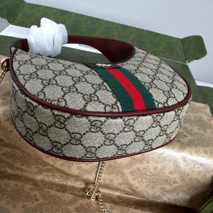 GUCCI 26S SHOULDER BAG 23 IN BEIGE CANVAS AND DARK RED CALFSKIN STRAP