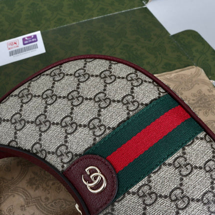 GUCCI 26S SHOULDER BAG 23 IN BEIGE CANVAS AND DARK RED CALFSKIN STRAP