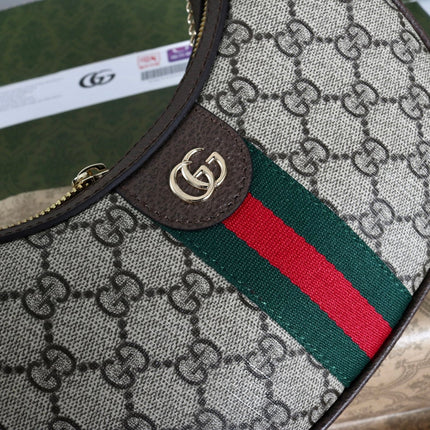 GUCCI 26S SHOULDER BAG 23 IN BEIGE CANVAS AND DARK BROWN CALFSKIN STRAP