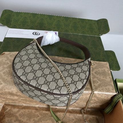 GUCCI 26S SHOULDER BAG 23 IN BEIGE CANVAS AND DARK BROWN CALFSKIN STRAP