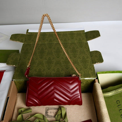GUCCI 26S GG MARMONT MINI SHOULDER BAG 20 IN RED CALFSKIN