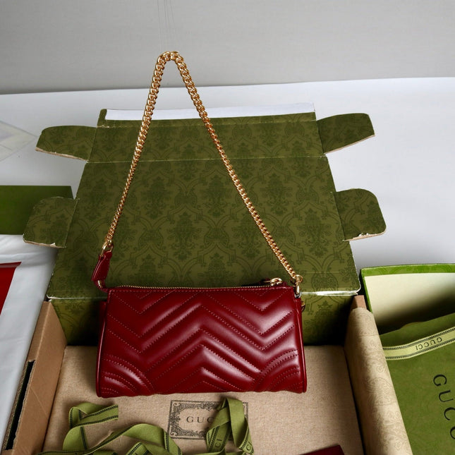 GUCCI 26S GG MARMONT MINI SHOULDER BAG 20 IN RED CALFSKIN