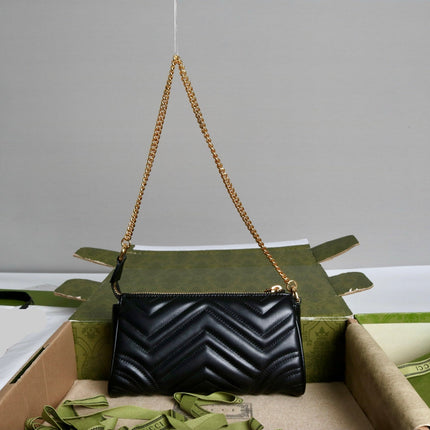 GUCCI 26S GG MARMONT MINI SHOULDER BAG 20 IN BLACK CALFSKIN