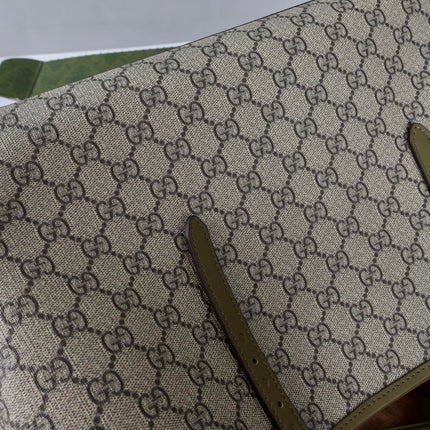 GUCCI 26S TOTE BAG 38 IN OLIVE GREEN CANVAS AND CALFSKIN TRIM