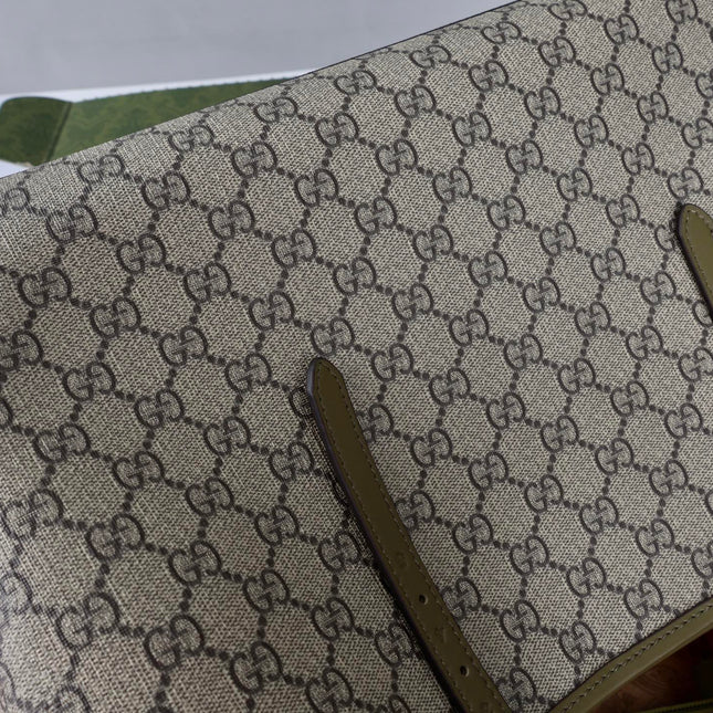 GUCCI 26S TOTE BAG 38 IN OLIVE GREEN CANVAS AND CALFSKIN TRIM