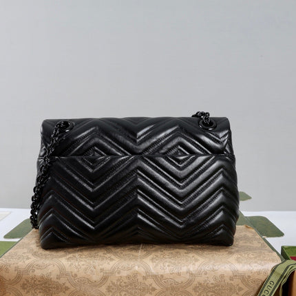 GUCCI 26S SHOULDER BAG 31 IN BLACK CALFSKIN QUILTED PATTERN