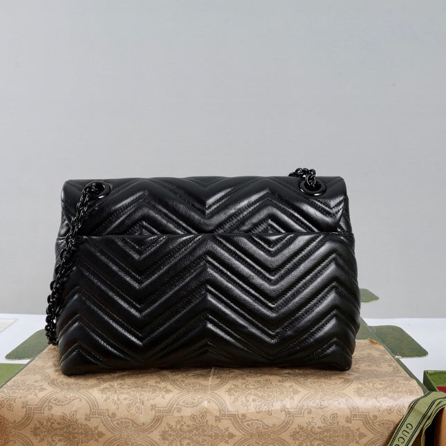 GUCCI 26S SHOULDER BAG 31 IN BLACK CALFSKIN QUILTED PATTERN