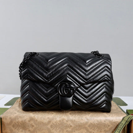 GUCCI 26S SHOULDER BAG 31 IN BLACK CALFSKIN QUILTED PATTERN