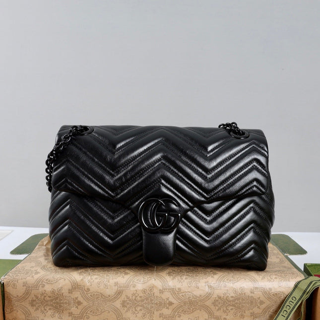 GUCCI 26S SHOULDER BAG 31 IN BLACK CALFSKIN QUILTED PATTERN