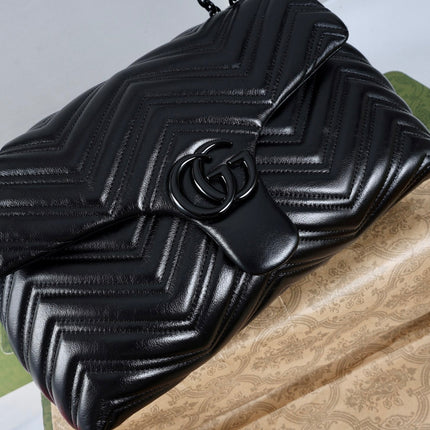 GUCCI 26S SHOULDER BAG 31 IN BLACK CALFSKIN QUILTED PATTERN
