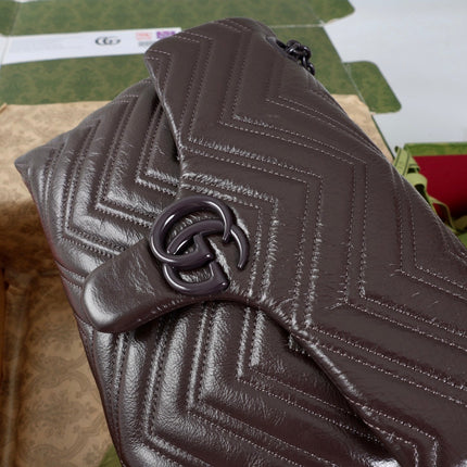 GUCCI 26S SHOULDER BAG 31 IN DARK BROWN CALFSKIN QUILTED PATTERN