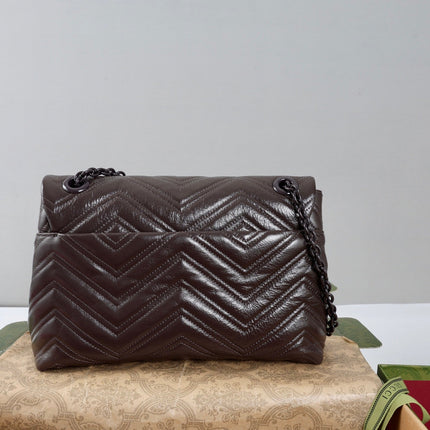 GUCCI 26S SHOULDER BAG 31 IN DARK BROWN CALFSKIN QUILTED PATTERN