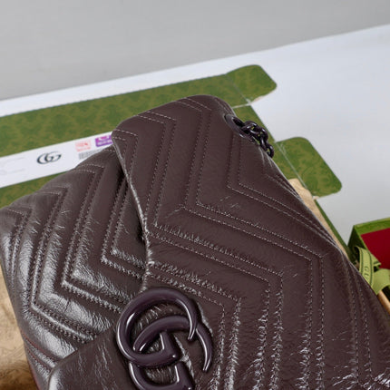 GUCCI 26S SHOULDER BAG 31 IN DARK BROWN CALFSKIN QUILTED PATTERN
