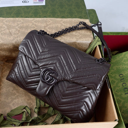 GUCCI 26S SHOULDER BAG 31 IN DARK BROWN CALFSKIN QUILTED PATTERN