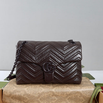 GUCCI 26S SHOULDER BAG 31 IN DARK BROWN CALFSKIN QUILTED PATTERN