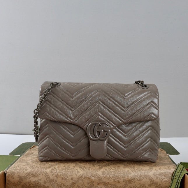 GUCCI 26S SHOULDER BAG 31 IN GREY CALFSKIN QUILTED PATTERN