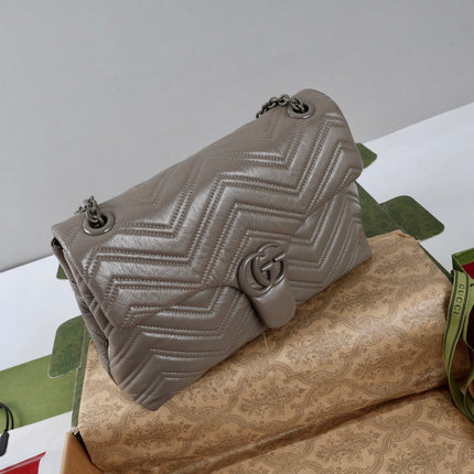 GUCCI 26S SHOULDER BAG 31 IN GREY CALFSKIN QUILTED PATTERN