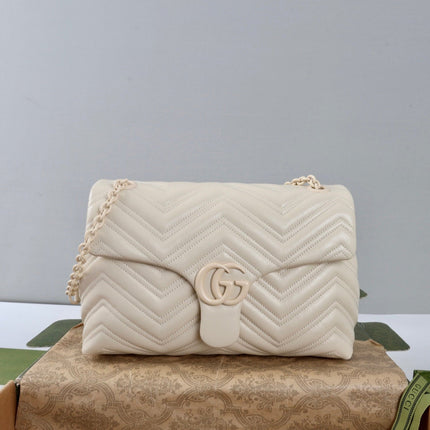 GUCCI 26S SHOULDER BAG 31 IN WHITE CALFSKIN QUILTED PATTERN