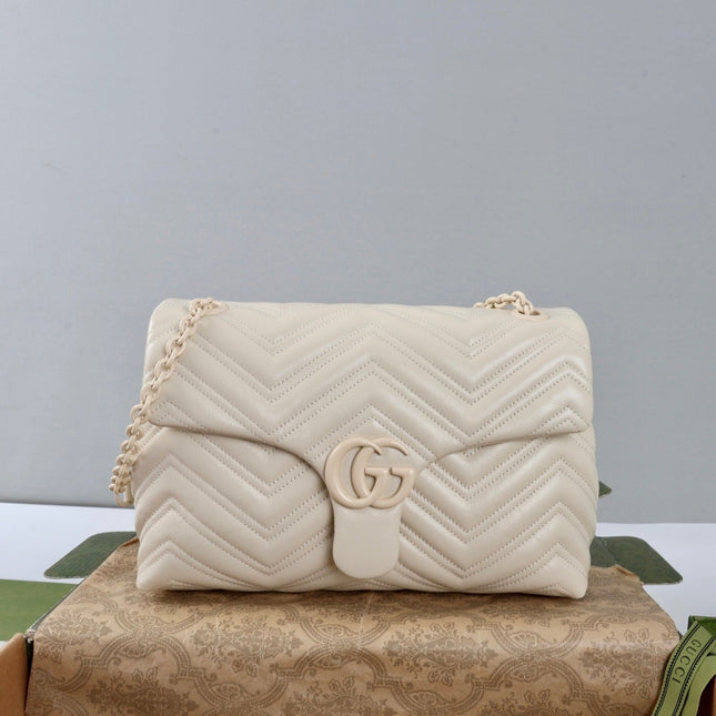 GUCCI 26S SHOULDER BAG 31 IN WHITE CALFSKIN QUILTED PATTERN
