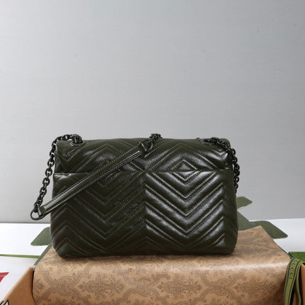 GUCCI 26S SHOULDER BAG 31 IN DARK GREEN CALFSKIN QUILTED PATTERN