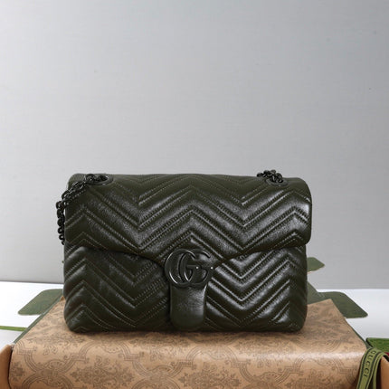 GUCCI 26S SHOULDER BAG 31 IN DARK GREEN CALFSKIN QUILTED PATTERN