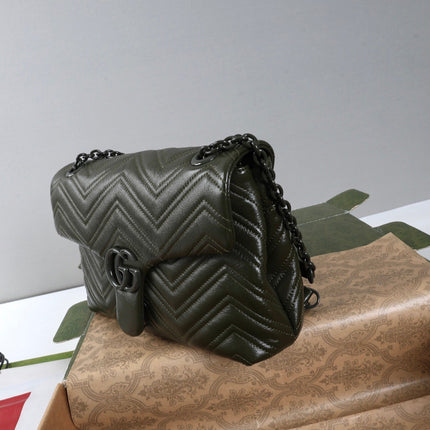 GUCCI 26S SHOULDER BAG 31 IN DARK GREEN CALFSKIN QUILTED PATTERN