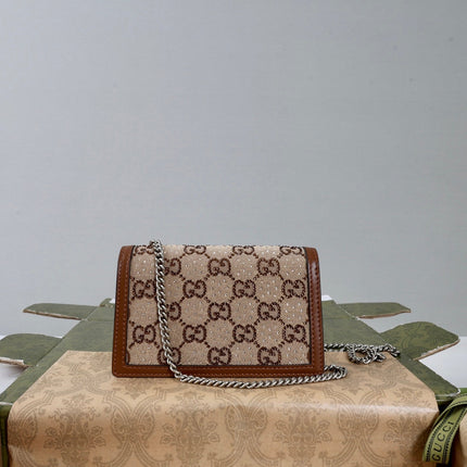 GUCCI 26S CROSSBODY BAG 16 IN BEIGE CANVAS WITH BROWN CALFSKIN TRIM