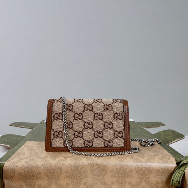 GUCCI 26S CROSSBODY BAG 16 IN BEIGE CANVAS WITH BROWN CALFSKIN TRIM