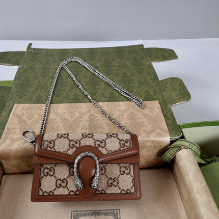 GUCCI 26S CROSSBODY BAG 16 IN BEIGE CANVAS WITH BROWN CALFSKIN TRIM