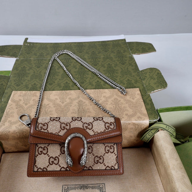 GUCCI 26S CROSSBODY BAG 16 IN BEIGE CANVAS WITH BROWN CALFSKIN TRIM