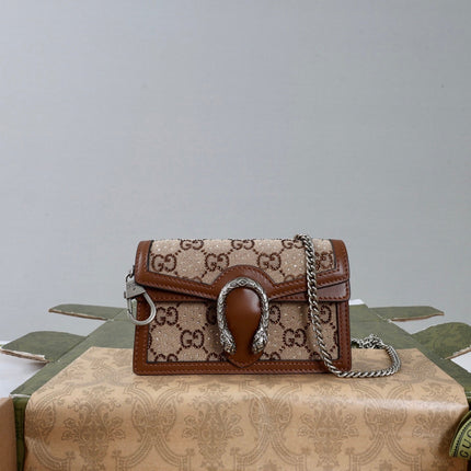 GUCCI 26S CROSSBODY BAG 16 IN BEIGE CANVAS WITH BROWN CALFSKIN TRIM