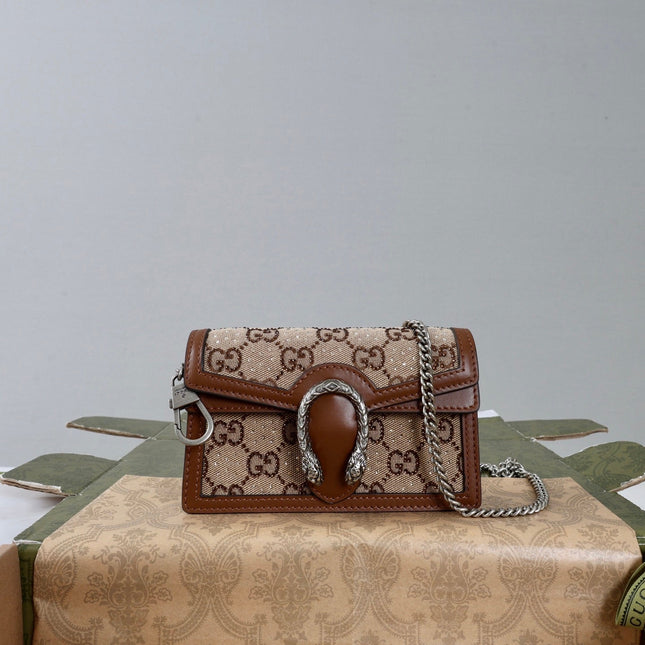GUCCI 26S CROSSBODY BAG 16 IN BEIGE CANVAS WITH BROWN CALFSKIN TRIM