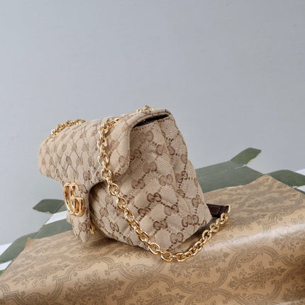 GUCCI 26S SHOULDER BAG 23 IN BEIGE CANVAS WITH GG LOGO GOLD